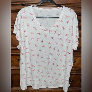 Belle Beach by Kim Gravel Summer Conversational V-Neck T-Shirt Flamingos 28” P2P